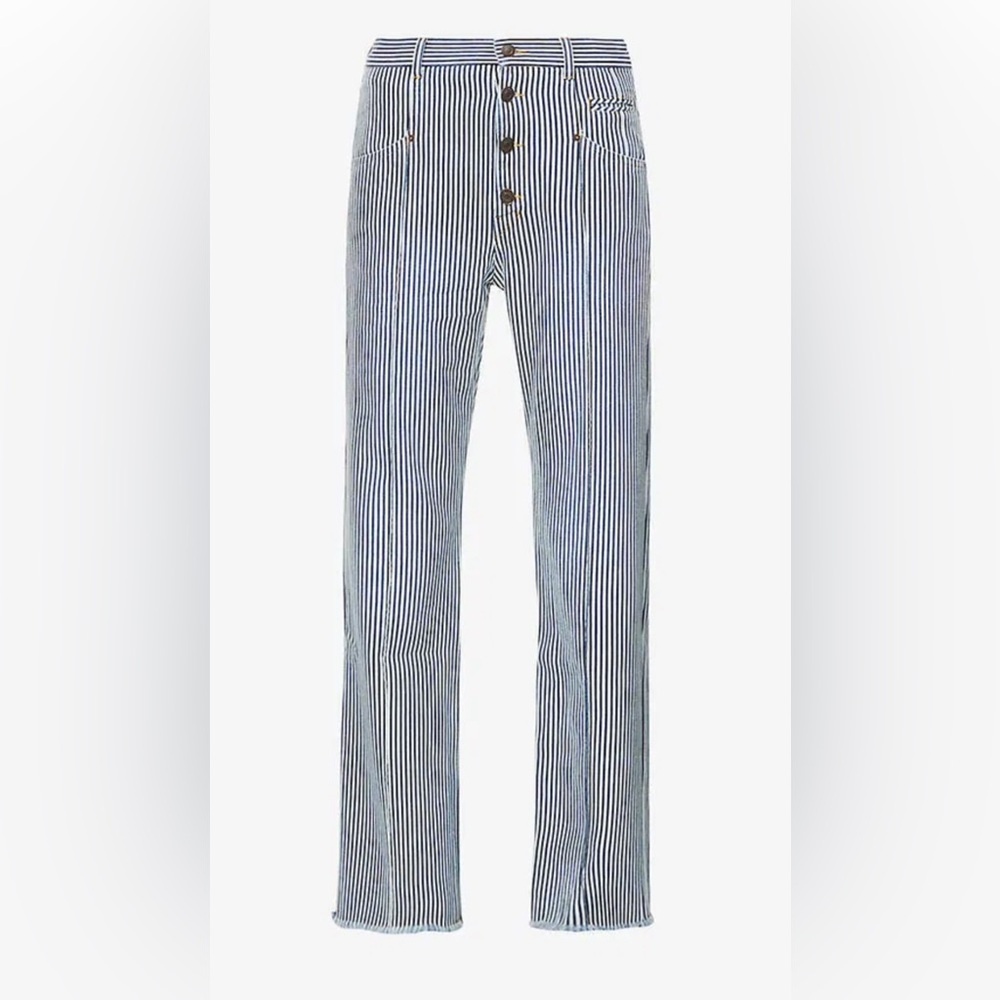 Isabel Marant Men's Navy and White Striped Jeans